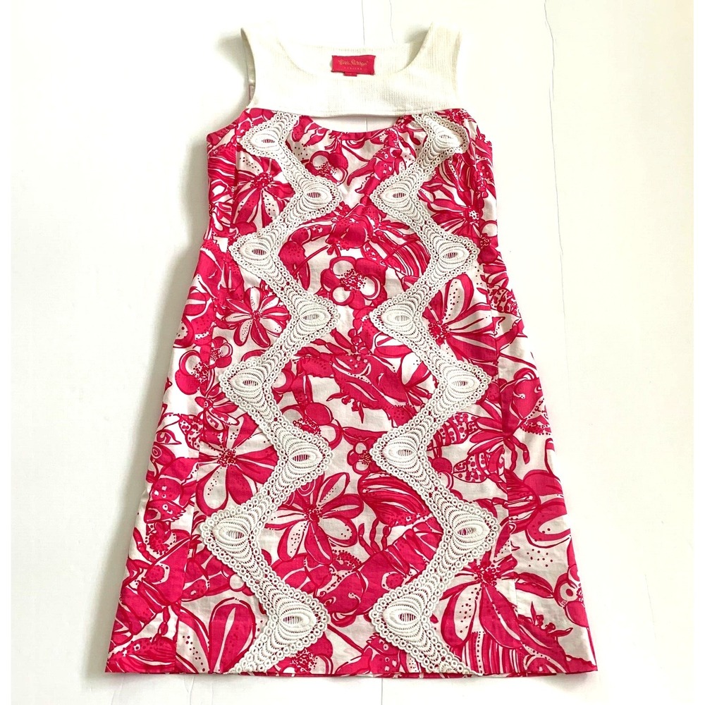 Lilly Pulitzer Jubilee Keyhole Cut out Shift Dress Coronado Crab Cotton Lace 0
